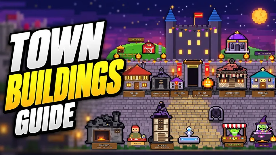 Video cover: ALL TOWN BUILDINGS GUIDE in PIXEL LINEAGE (BLACKSMITH, RANCH, GUILD HALL, SHOPS) Roblox — Radex Tips on YouTube